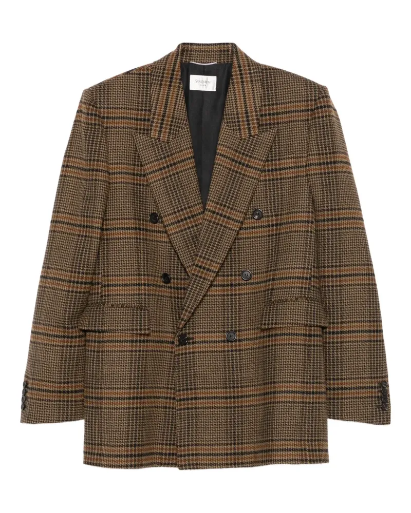 Saint Laurent Doppelreihiges Sakko mit Karo - Braun Braun