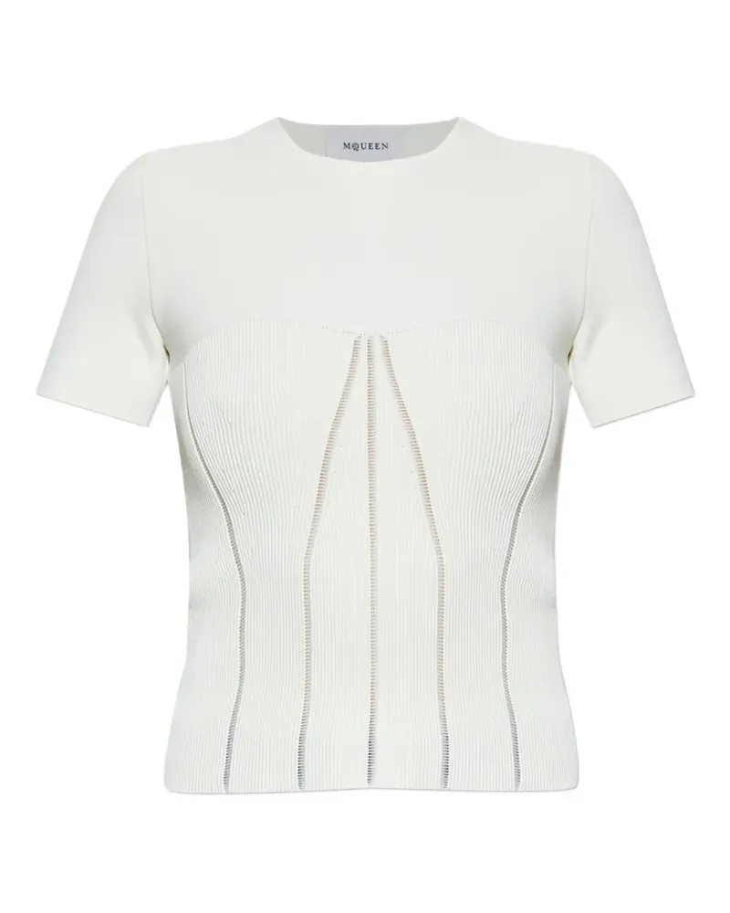 Alexander McQueen ribbed open-knit T-shirt - Weiß Weiß