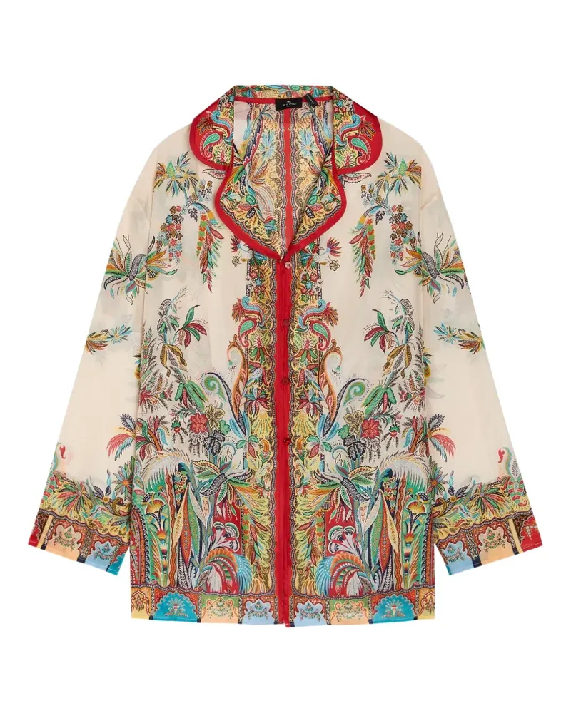 Etro paisley-print silk cover-up shirt - Nude Nude