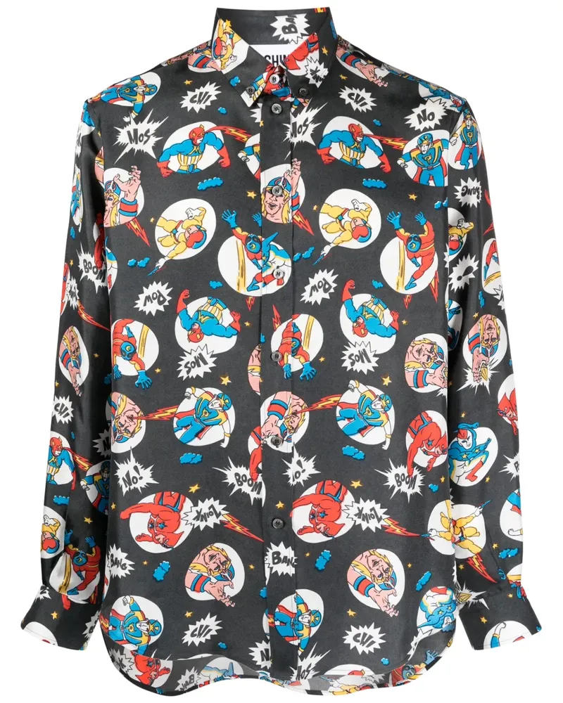 Moschino Hemd aus Seide mit Comic-Print - Grau Grau