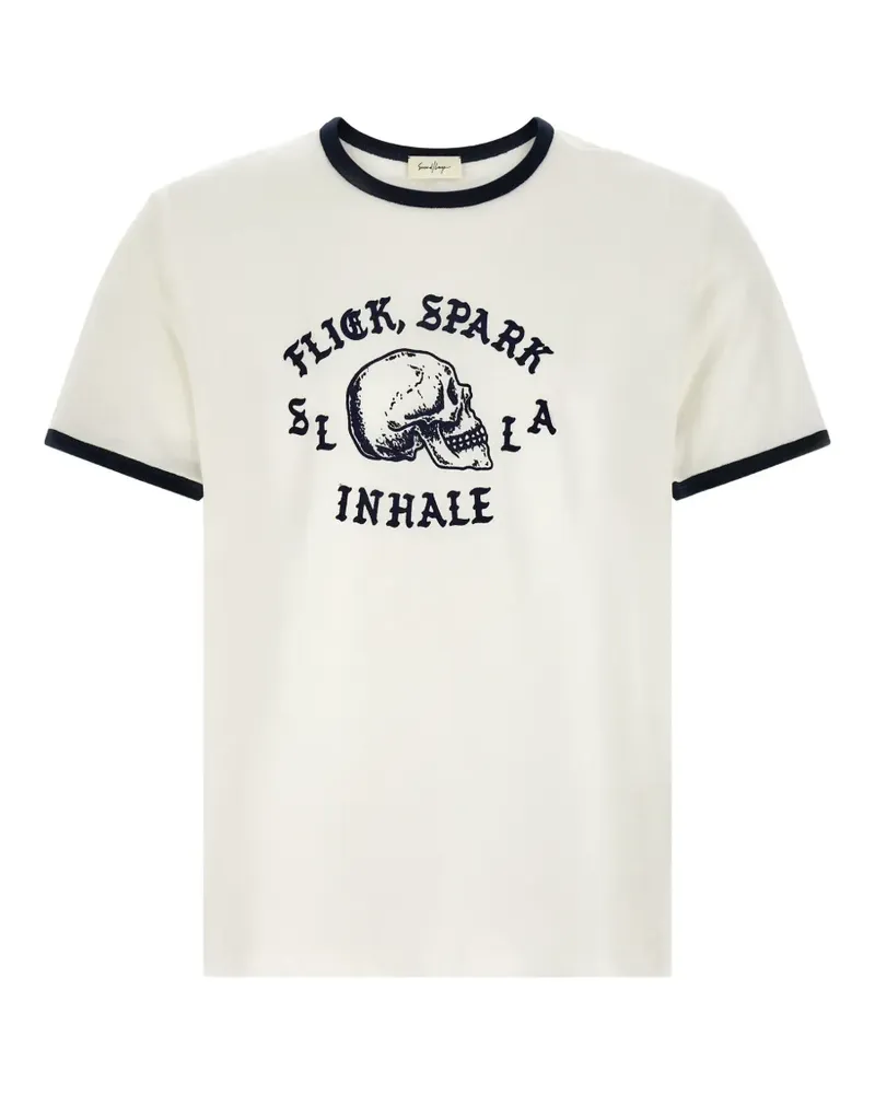 Second/Layer Flick, Spark, Inhale Ringer skull-print ringer T-shirt - Nude Nude