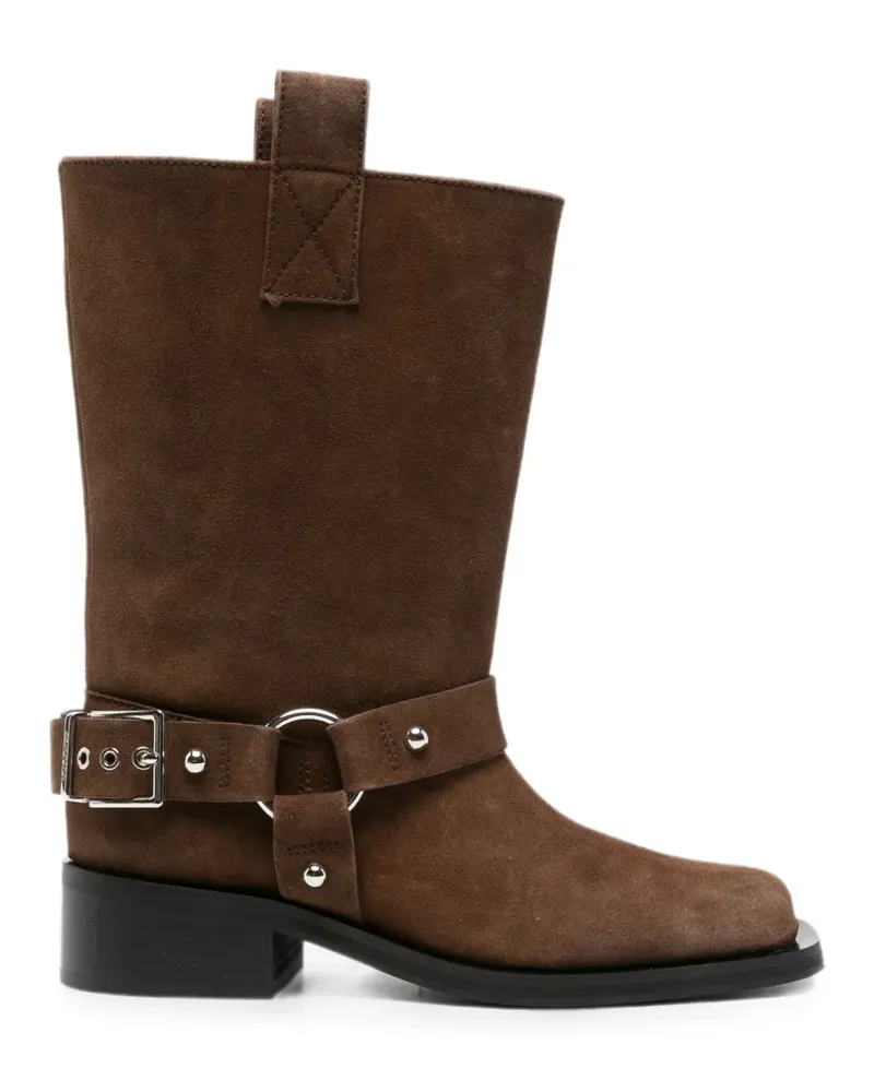 Ganni buckle-detail biker boots - Braun Braun