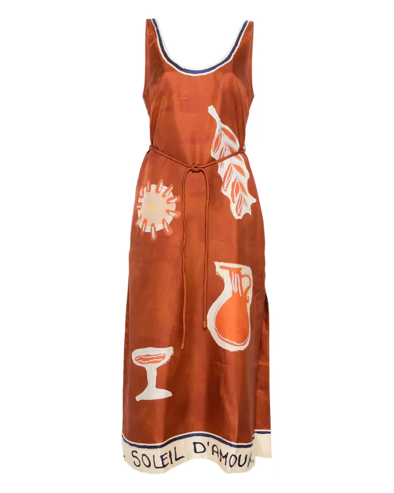 ALEMAIS Soleil D'amour Midikleid mit Krawatte - Braun Braun
