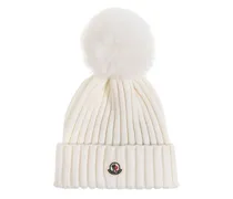 Beanie mit Bommel - Weiß