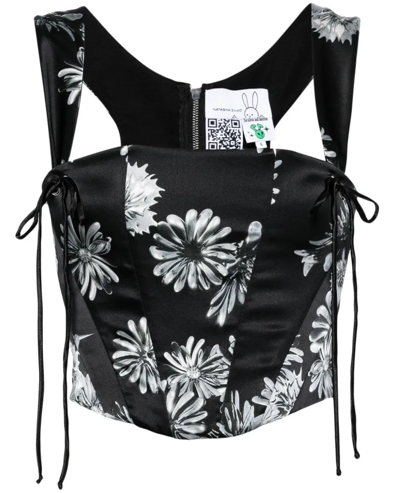 Natasha Zinko Corsage-Top mit Blumen-Print - Schwarz Schwarz