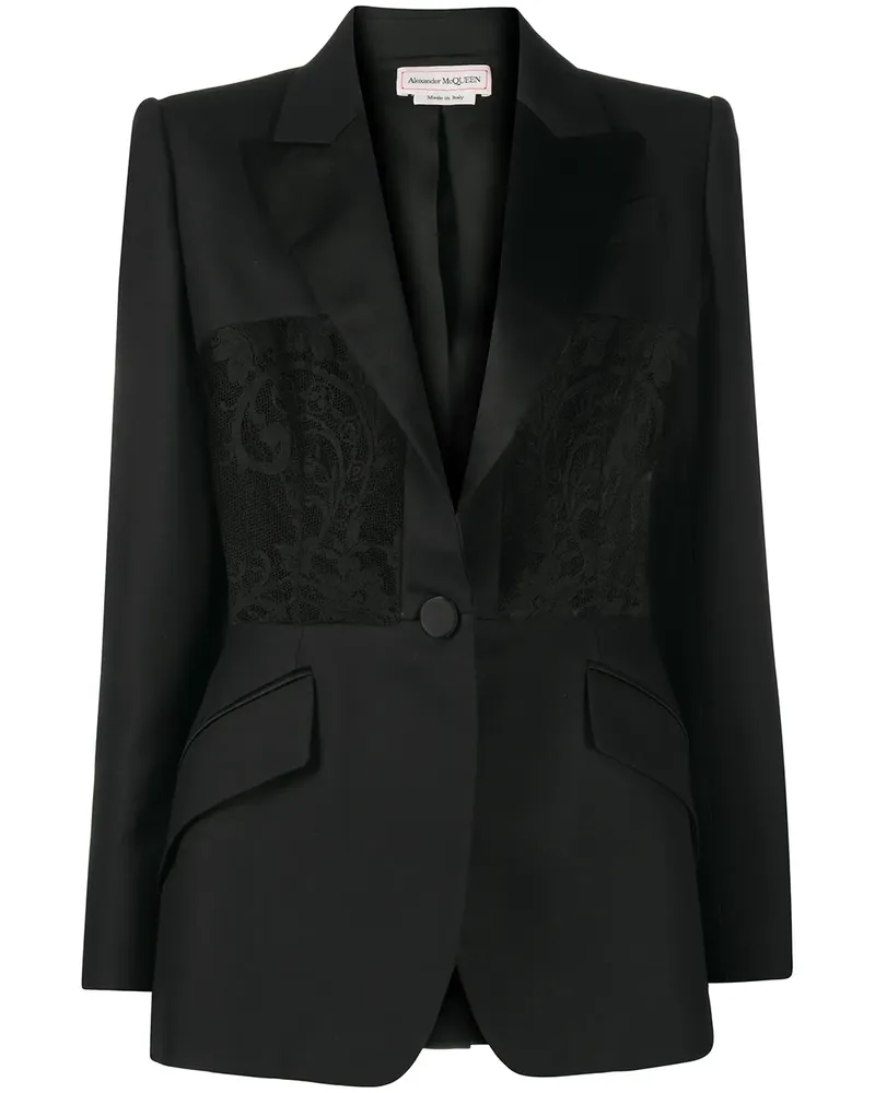 Alexander McQueen Blazer mit Spitzeneinsatz - Schwarz Schwarz