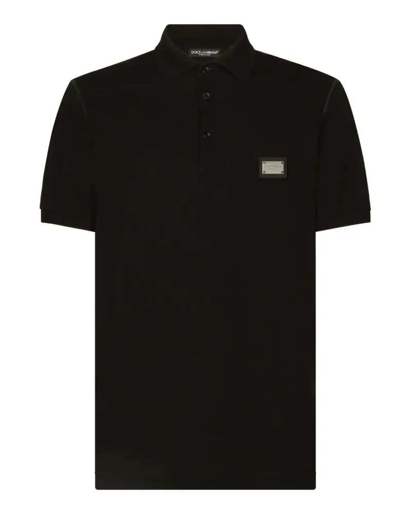 Dolce & Gabbana Poloshirt aus Baumwollpiqué mit Markentag - Schwarz Schwarz