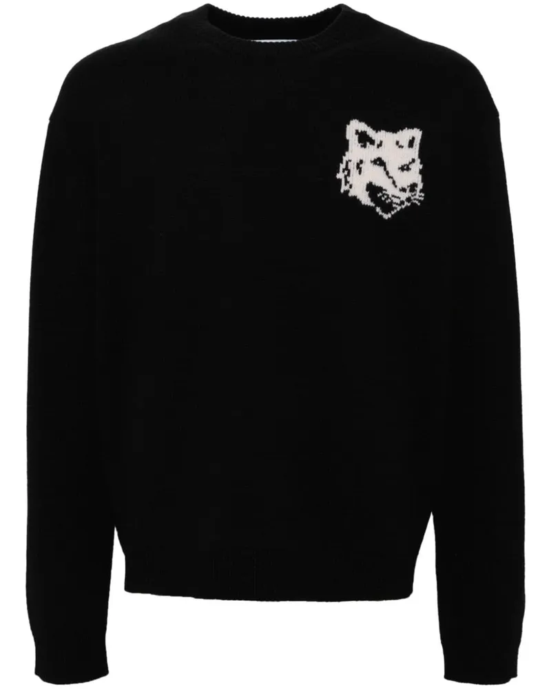 Kitsuné Intarsien-Pullover mit Fuchskopf - Schwarz Schwarz