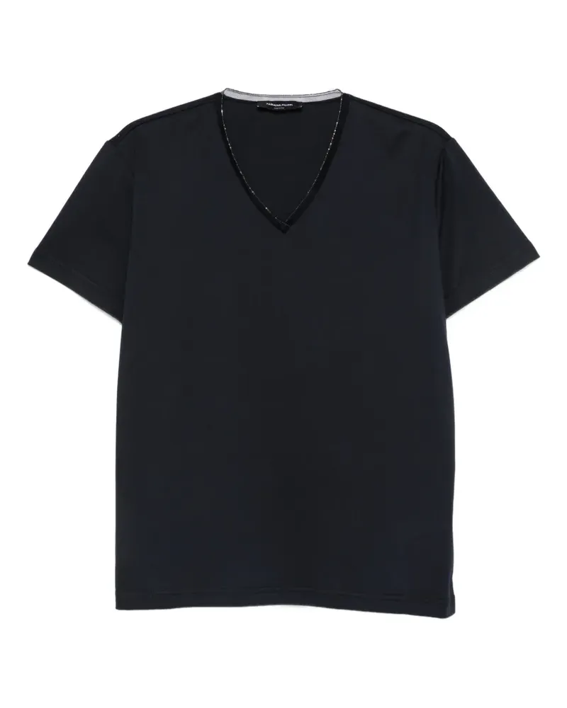 Fabiana Filippi Verziertes T-Shirt mit V-Ausschnitt - Blau Blau