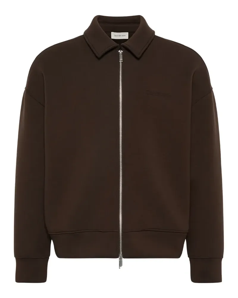 Calvin Klein logo-embroidered zip-up jacket - Braun Braun