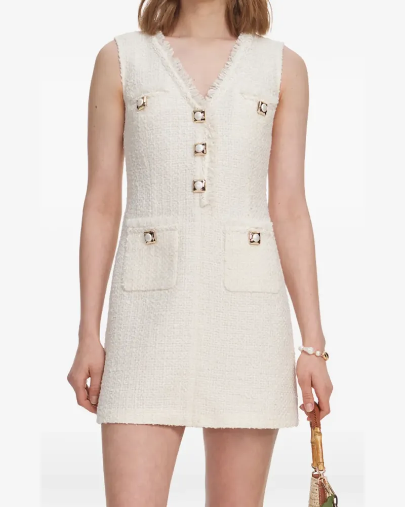 Self-Portrait bouclé frayed-edge mini dress - Nude Nude