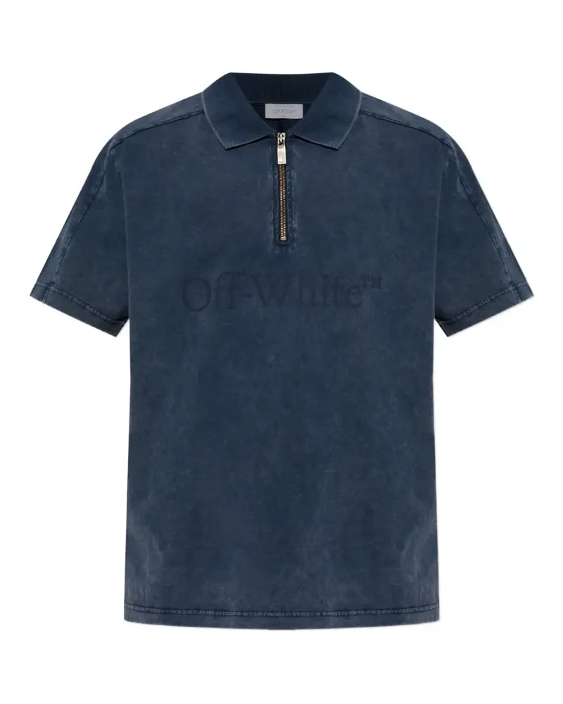 OFF-WHITE logo-print zip-neck polo shirt - Blau Blau