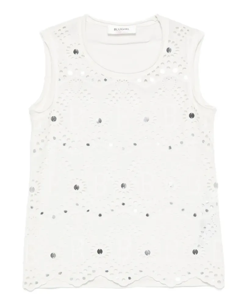 Blumarine broderie-anglaise sequin-embellishment top - Weiß Weiß