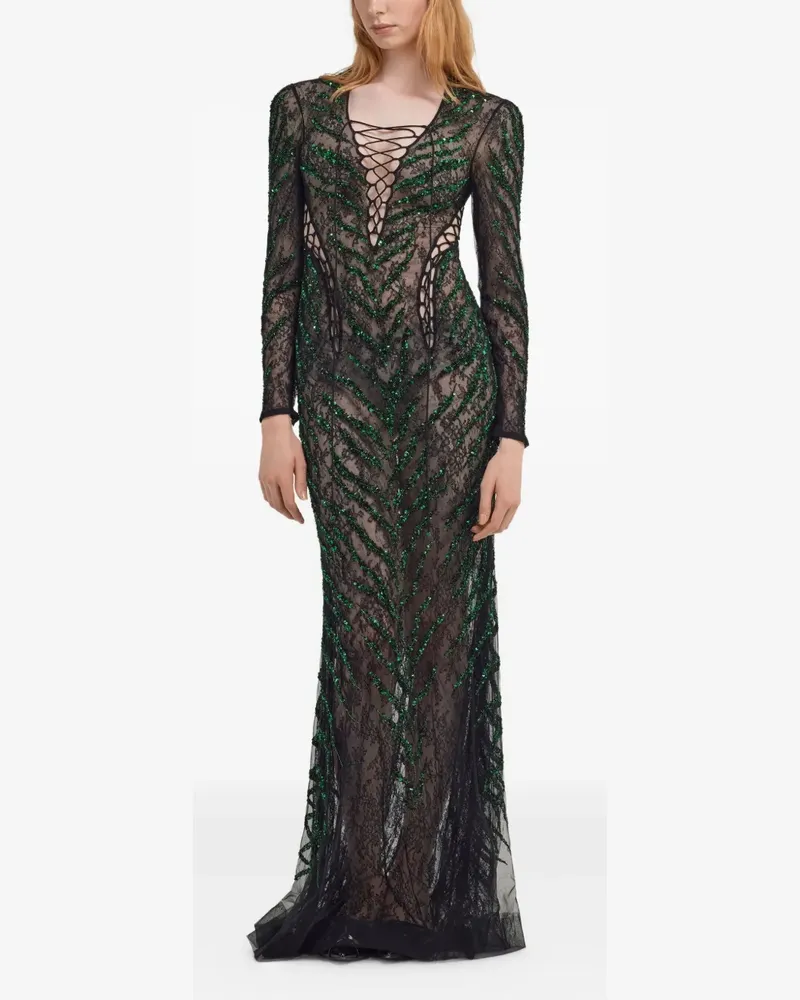 Roberto Cavalli embellished long-sleeve maxi dress - Schwarz Schwarz