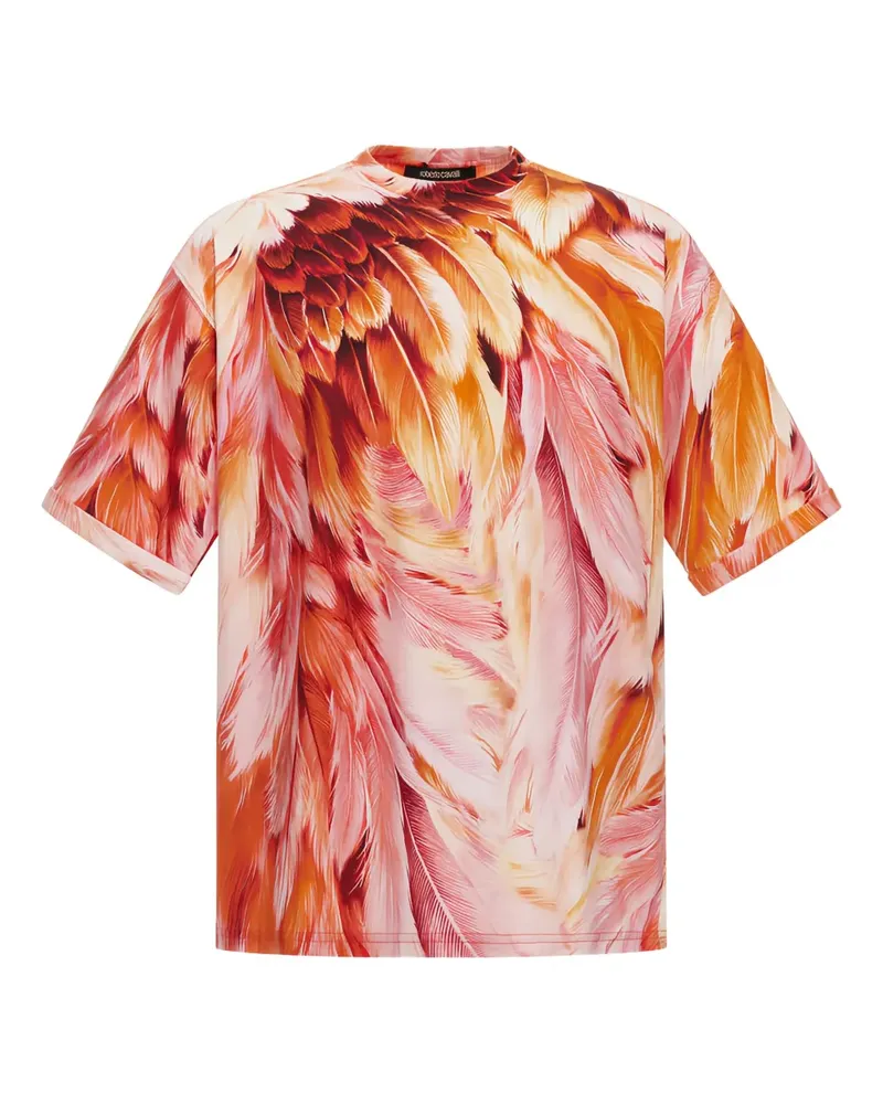 Roberto Cavalli T-Shirt mit Gefieder-Print - Orange Orange