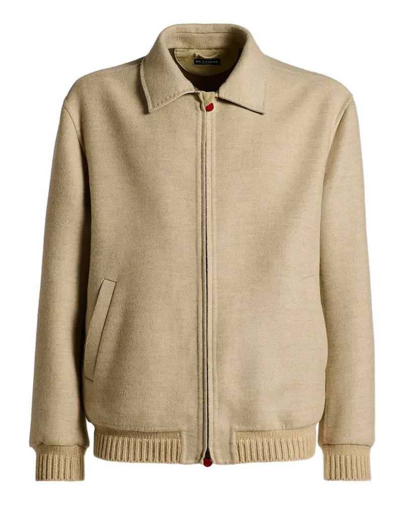 Kiton Kaschmirjacke mit Lederbesatz - Nude Nude