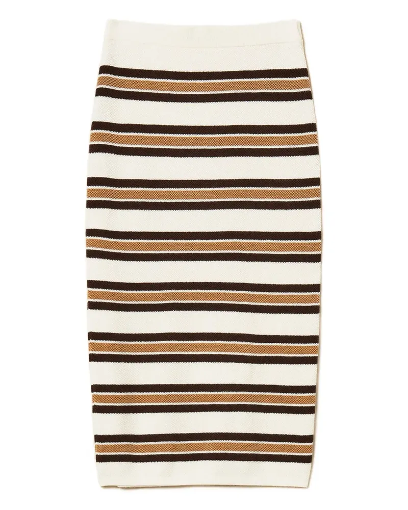 Twin-Set Gestrickter Midirock mit Streifen - Weiß Weiß