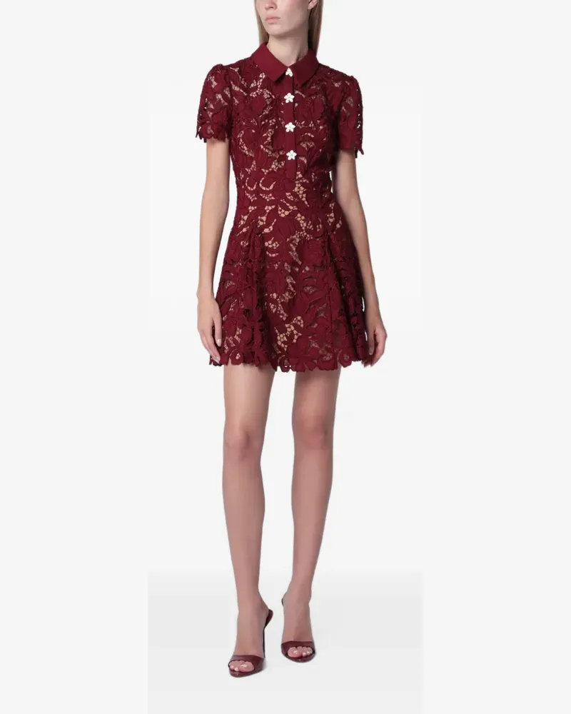 Self-Portrait Kleid aus bordeauxfarbener Spitze - Rot Rot