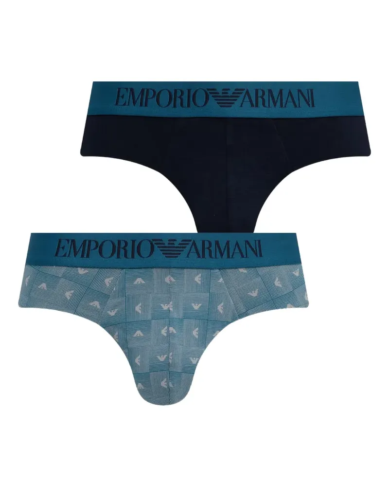 Emporio Armani logo-waistband monogram-print briefs (set of two) - Blau Blau