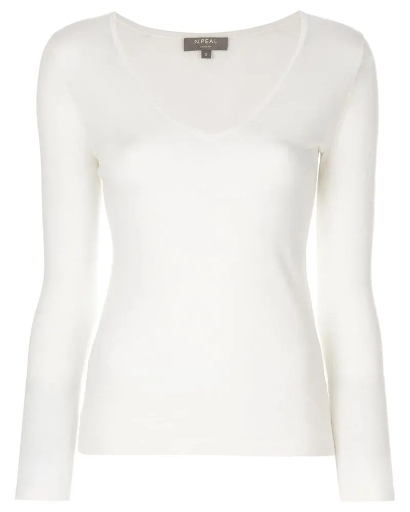 N.Peal Pullover mit V-Ausschnitt - Weiß Weiß