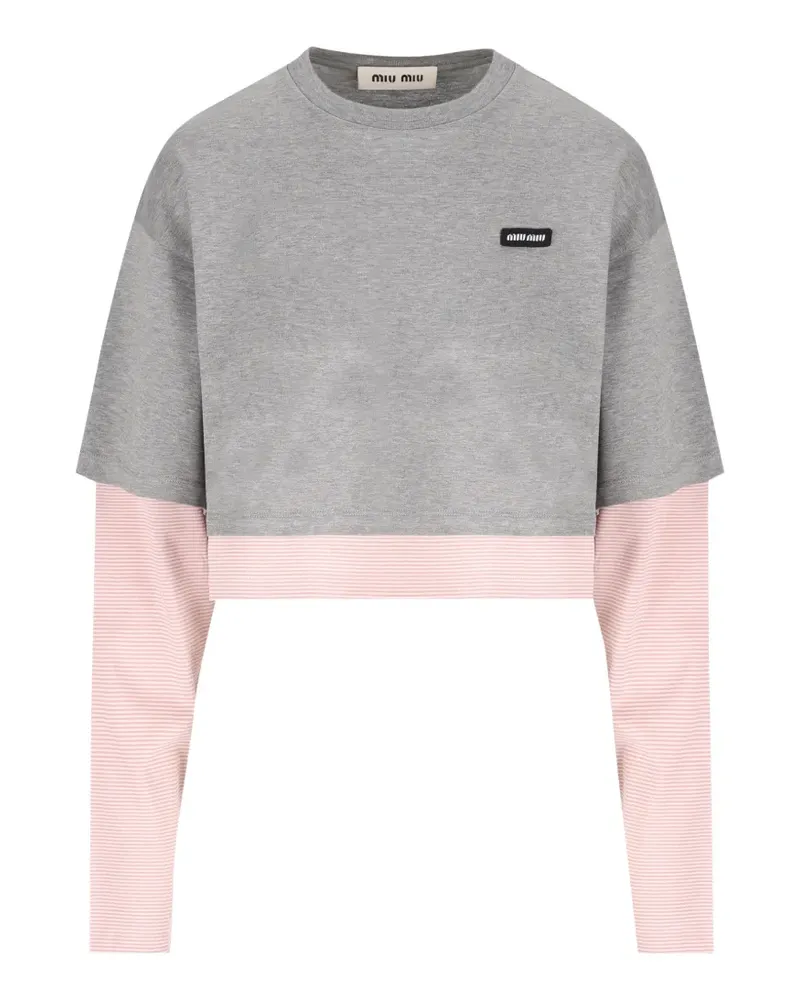 Miu Miu layered-sleeve cropped T-shirt - Grau Grau