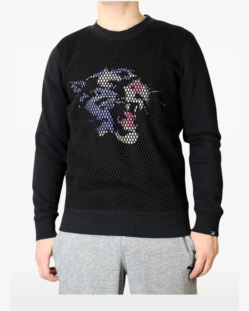 Puma mesh-panel graphic-print sweater - Schwarz Schwarz