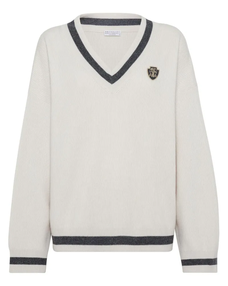 Brunello Cucinelli Pullover mit Logo-Patch - Weiß Weiß