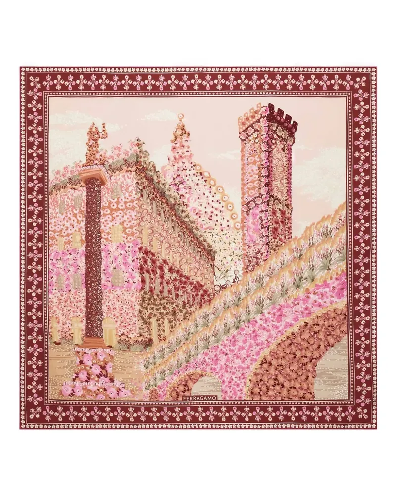 Ferragamo Seidenschal mit Blumen-Print - Rosa Rosa