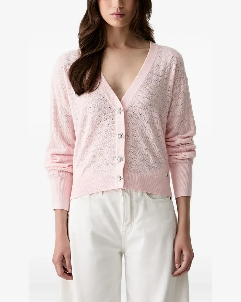 Guess pointelle-knit flower-button cardigan - Rosa Rosa
