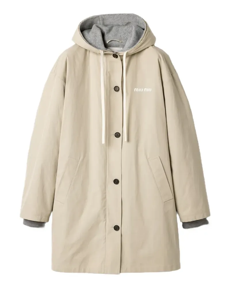 Miu Miu Single-breasted Panama cotton and fleece caban jacket - Nude Nude