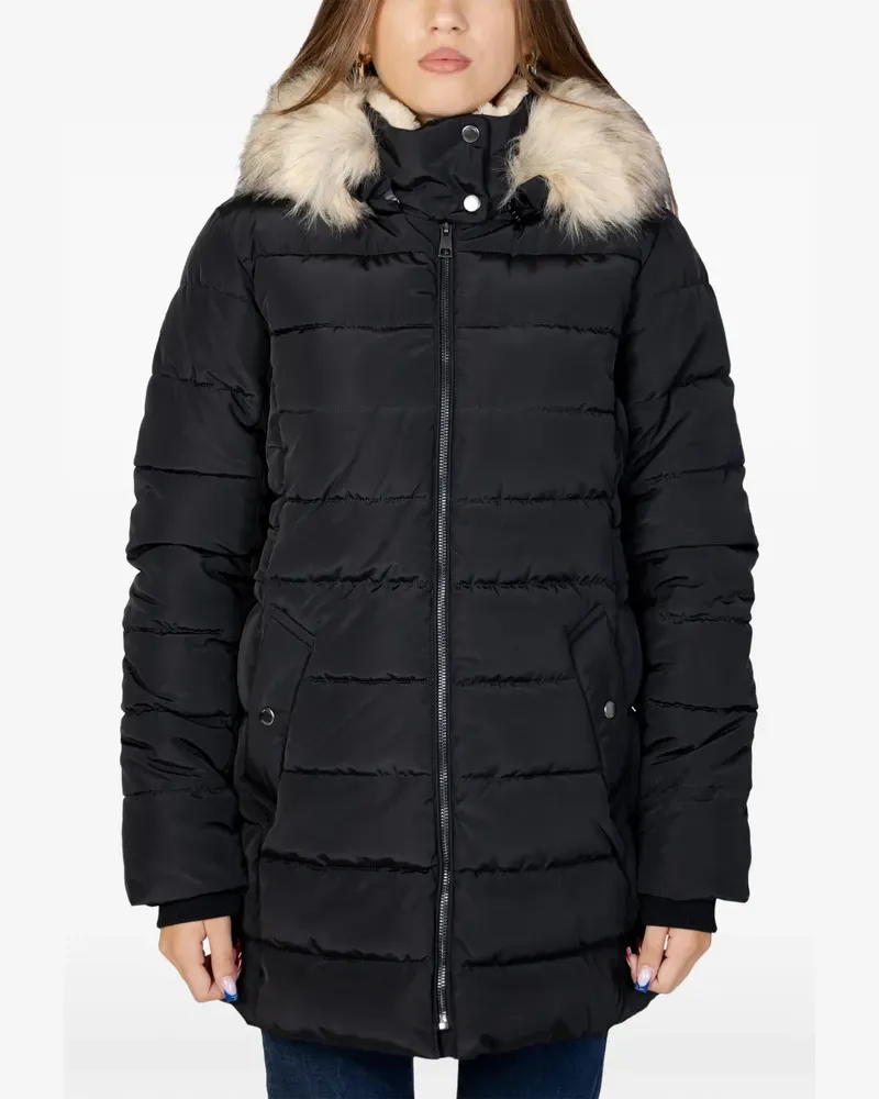 only faux fur-trimmed quilted puffer coat - Schwarz Schwarz