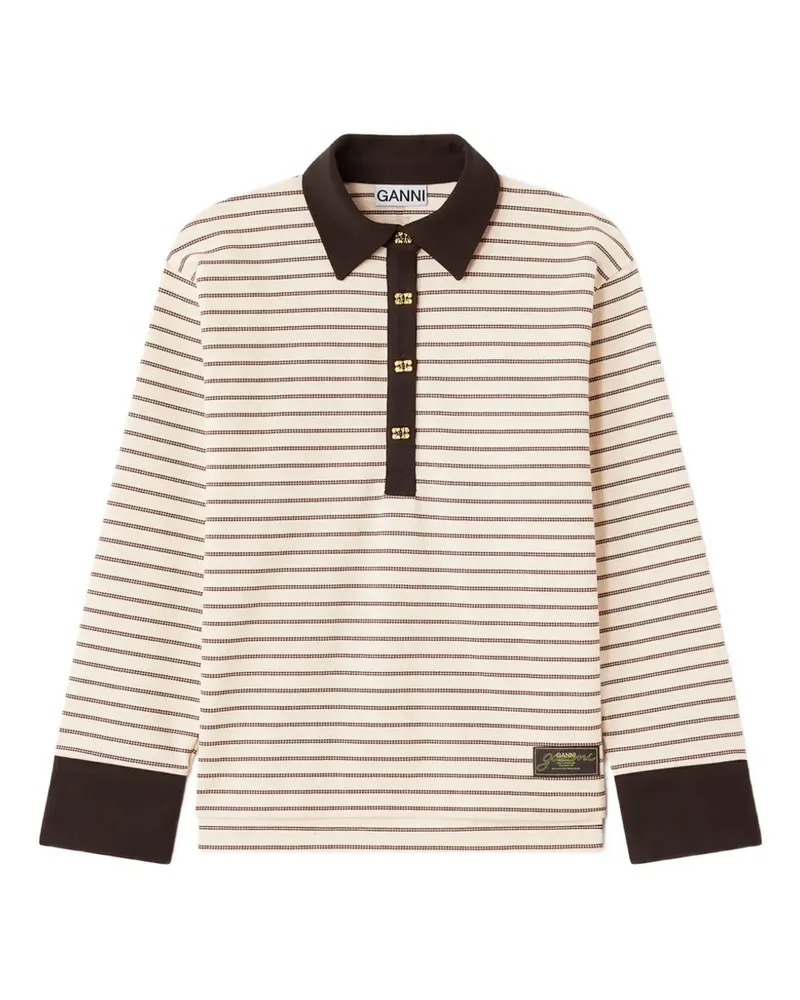 Ganni Gestreiftes Poloshirt - Nude Nude