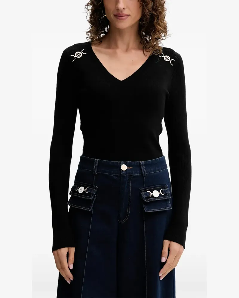 Fracomina embellished V-neck knitwear - Schwarz Schwarz