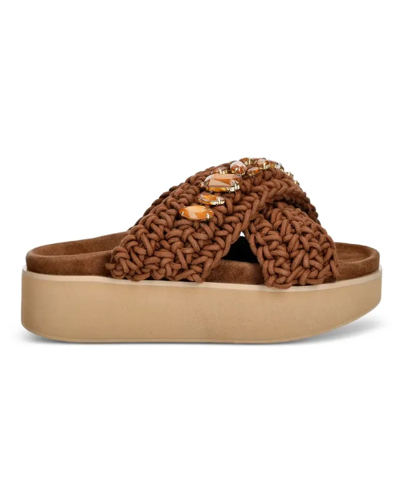 INUIKII Woven Stones crystal-embellished platform sandals - Braun Braun