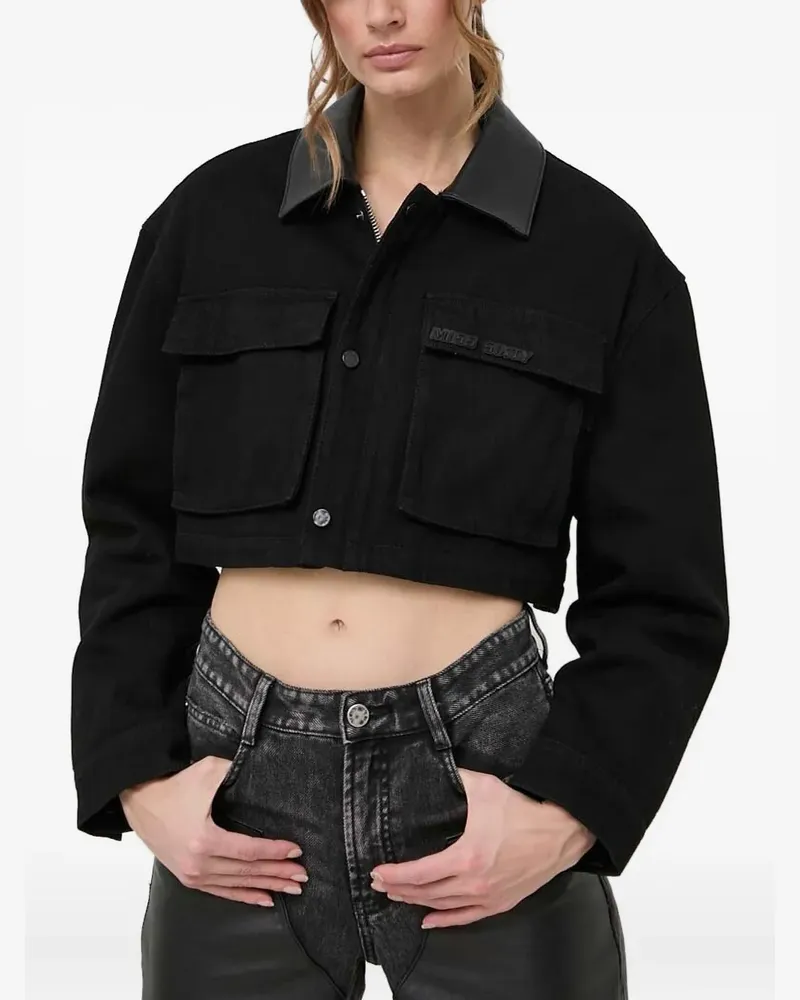 Miss Sixty Cropped-Jeansjacke mit besticktem Kragen - Schwarz Schwarz