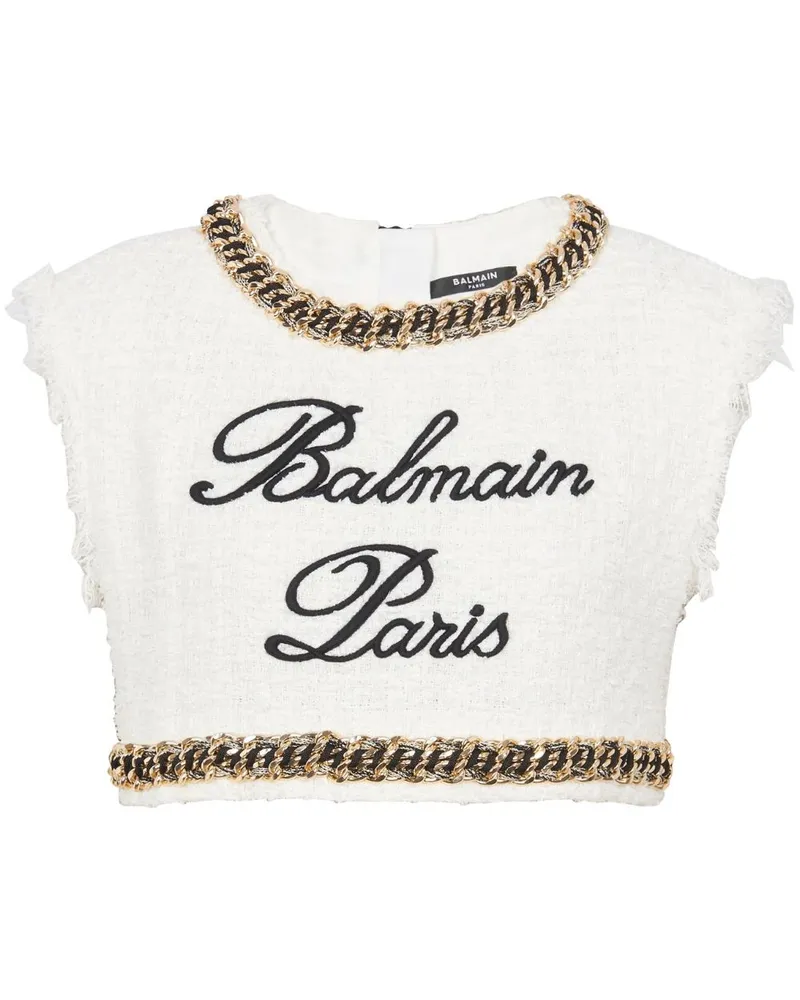 Balmain Cropped-Top mit Signature-Stickerei - Weiß Weiß