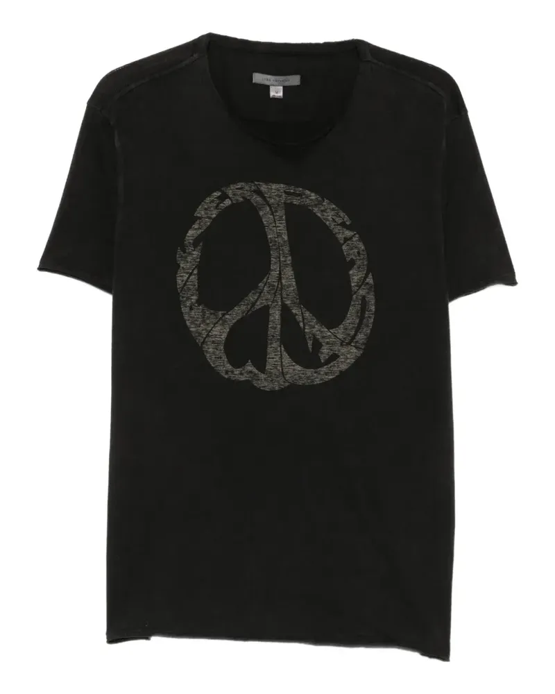 John Varvatos T-Shirt mit Peace-Zeichen-Print und offenen Kanten - Schwarz Schwarz