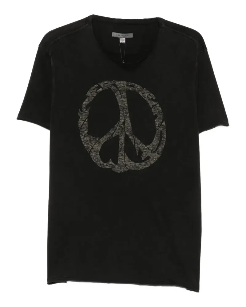 John Varvatos peace-sign-print raw-edge T-shirt - Schwarz Schwarz