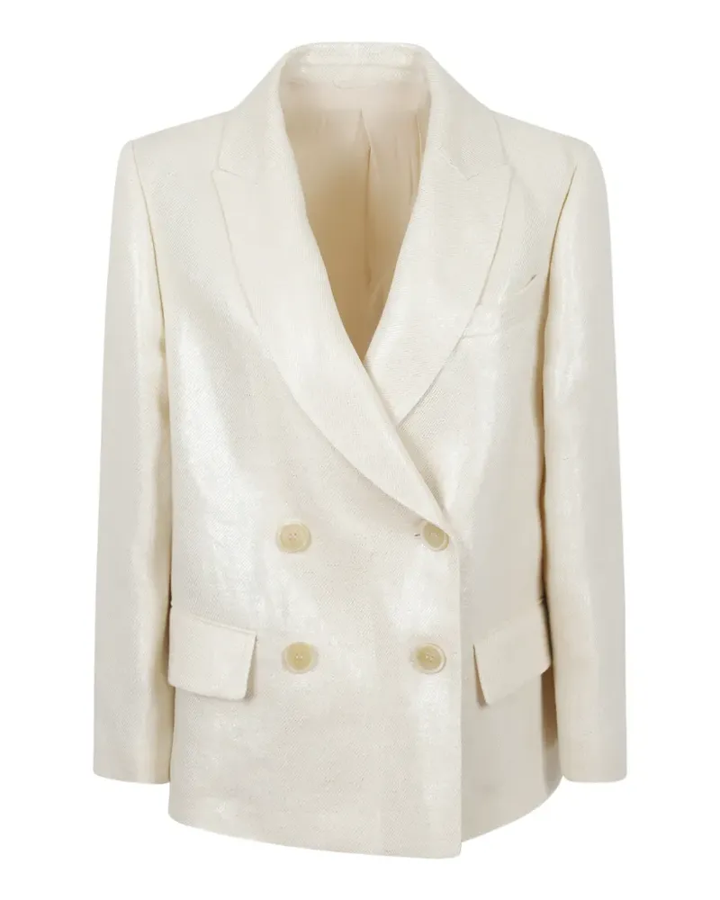 Brunello Cucinelli double-breasted metallic-finish blazer - Nude Nude