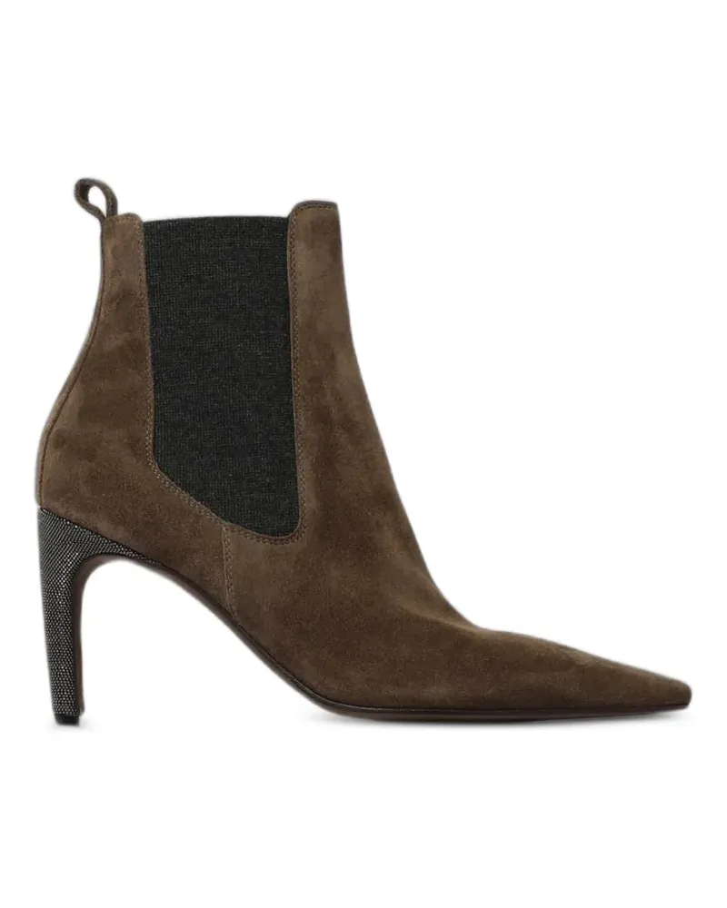 Brunello Cucinelli monili-embellished suede ankle boots - Braun Braun