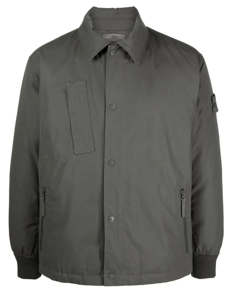 Stone Island Daunen-Hemdjacke mit Kompass-Patch - Grau Grau