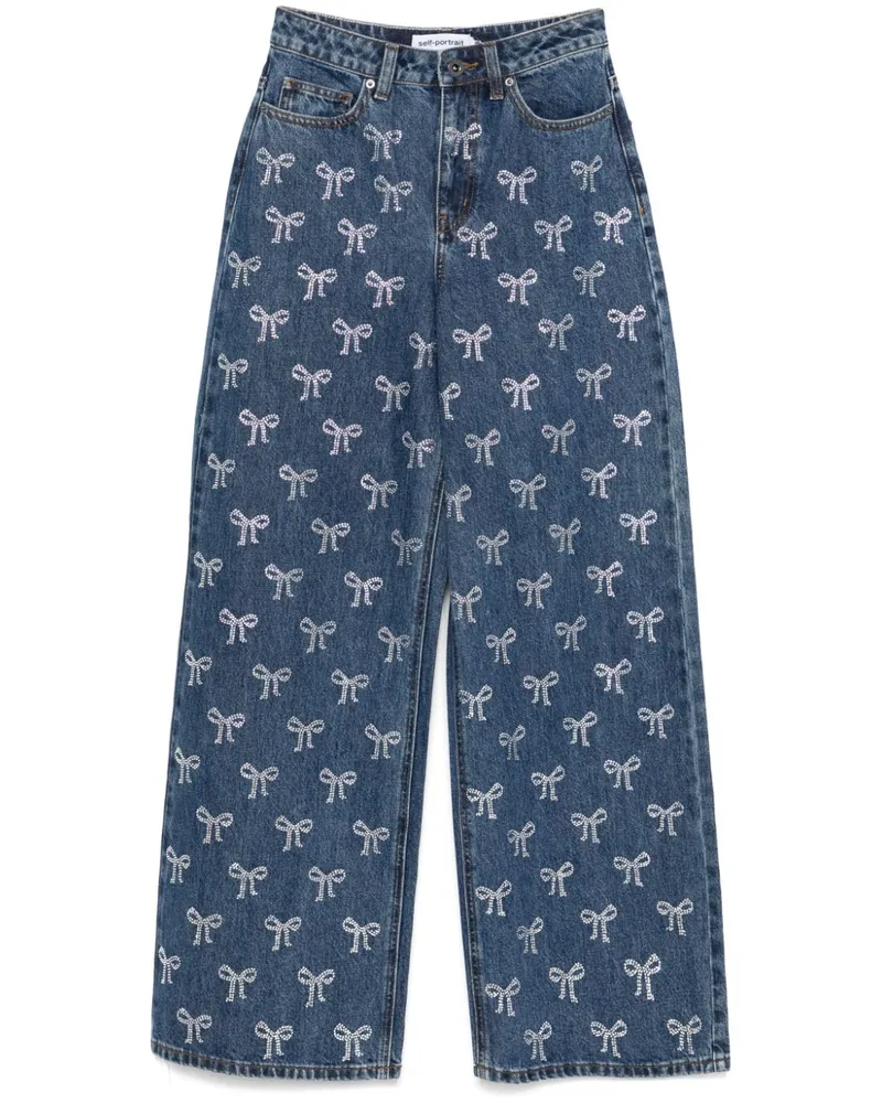 Self-Portrait Jeans mit Strassschleife - Blau Blau