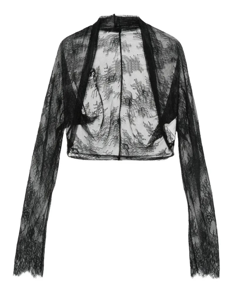 Alberta Ferretti Cropped-Jacke mit Spitzenblumen - Schwarz Schwarz
