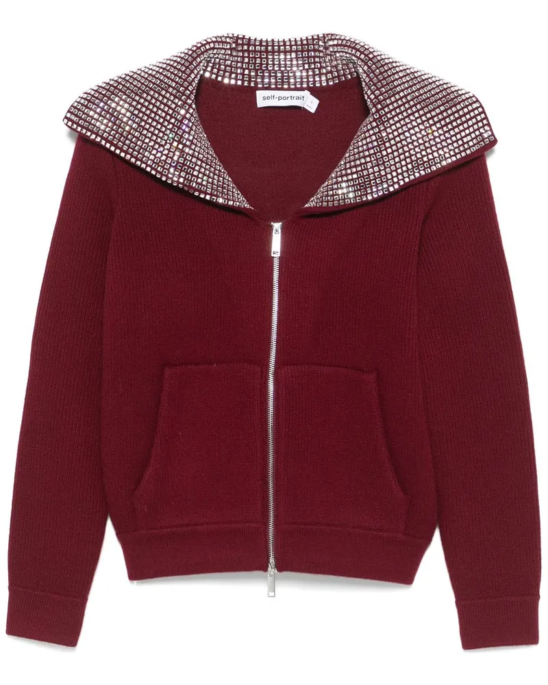 Self-Portrait Cardigan mit Diamante-Kragen - Rot Rot