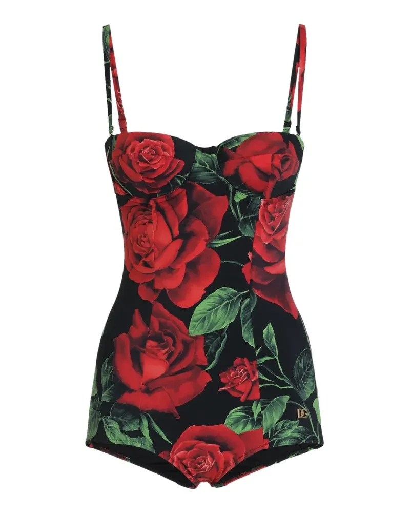 Dolce & Gabbana Balconette Badeanzug mit Rosenprint - Rot Rot