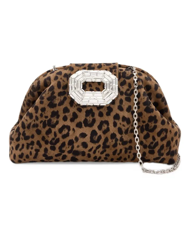 Amina Muaddi Camelia clutch leopard suede - Braun Braun
