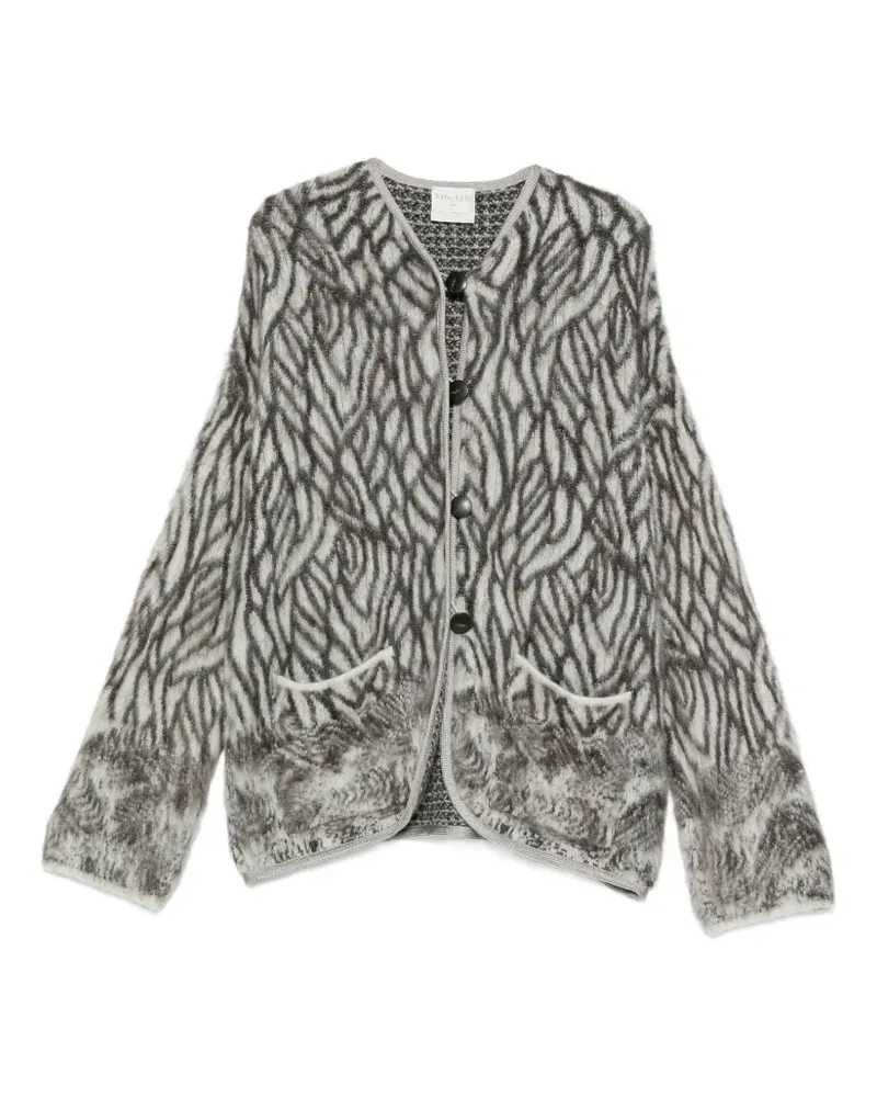 forte_forte Gebürsteter Cardigan mit abstraktem Muster - Grau Grau
