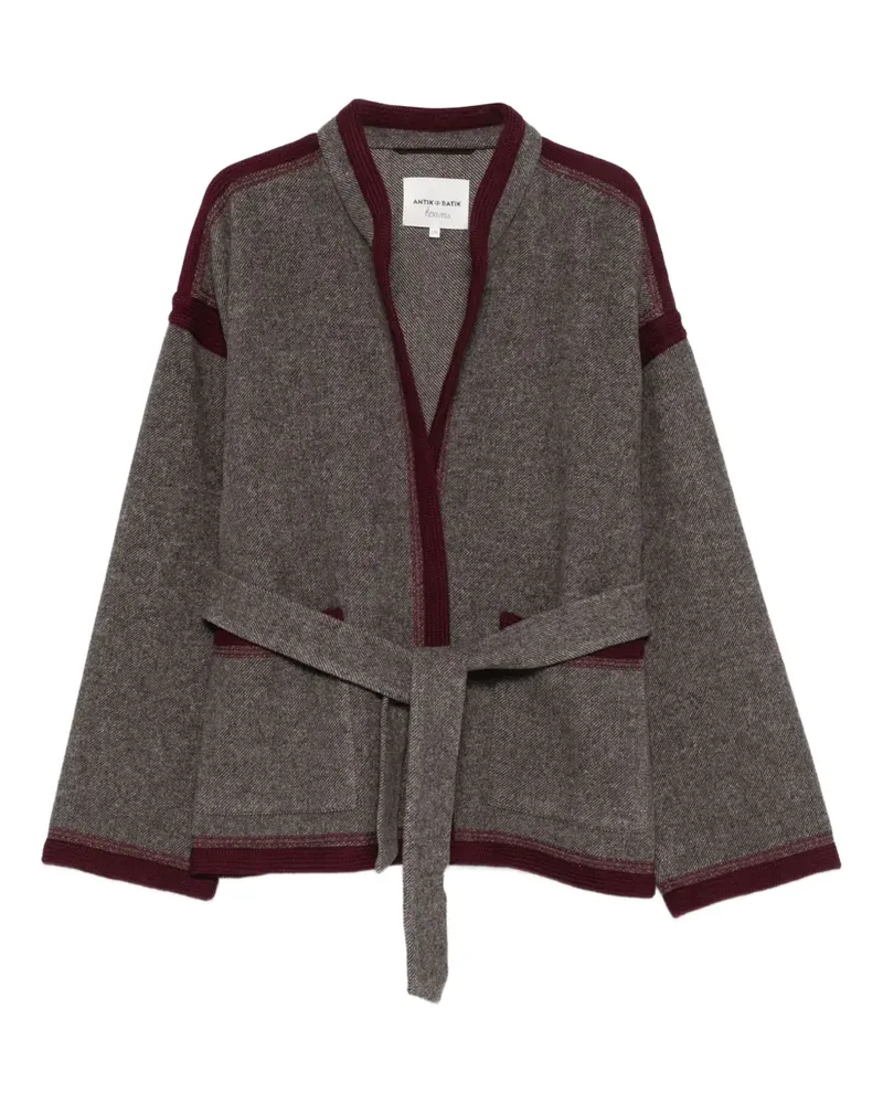 Antik Batik Jacke mit Gürtel - Grau Grau