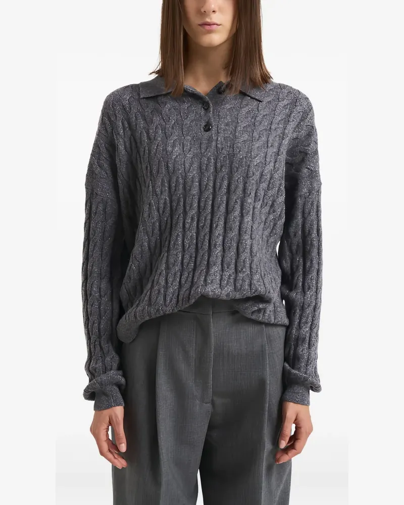 Lisa Yang Poloshirt mit Zopfmuster - Grau Grau