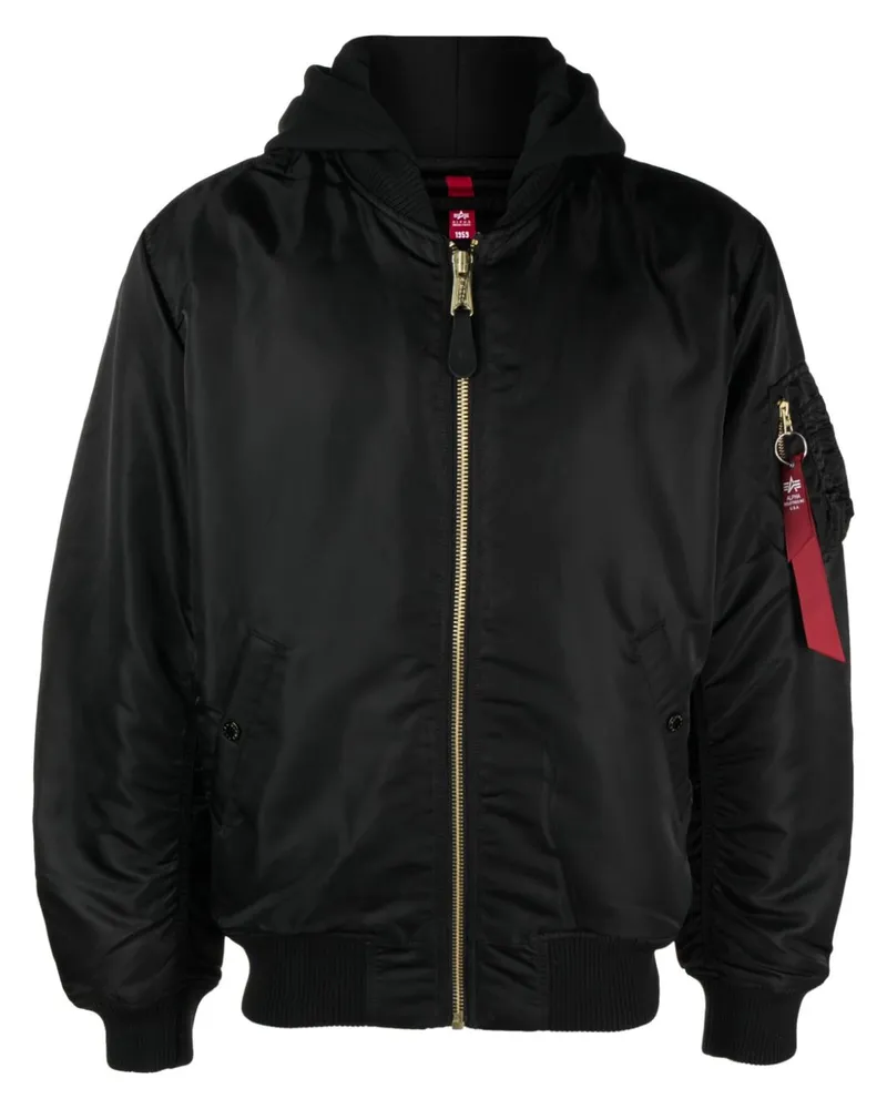 Alpha Industries Gefütterte Bomberjacke mit Kapuze - Schwarz Schwarz